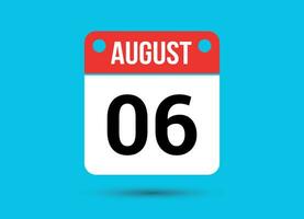 agosto 6 calendario Data piatto icona giorno 6 vettore illustrazione