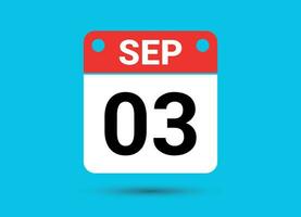 settembre 3 calendario Data piatto icona giorno 3 vettore illustrazione