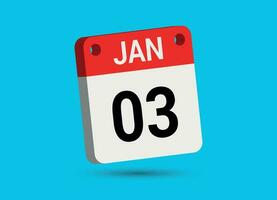 gennaio 3 calendario Data piatto icona giorno 3 vettore illustrazione