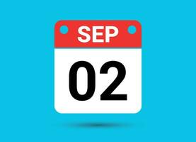 settembre 2 calendario Data piatto icona giorno 2 vettore illustrazione
