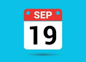 settembre 19 calendario Data piatto icona giorno 19 vettore illustrazione
