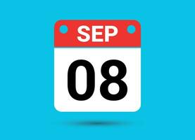 settembre 8 calendario Data piatto icona giorno 8 vettore illustrazione