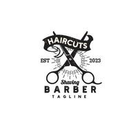 Vintage ▾ barbiere tagli di capelli logo design vettore modello illustrazione