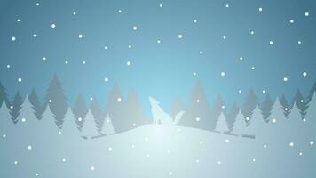 inverno paesaggio vettore illustrazione. inverno scenario con lupo ululato e pino foresta nel il neve collina. freddo stagione panorama per sfondo, sfondo o illustrazione