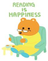 orsacchiotto orso contento con lettura un' libro. carino cartone animato stile. vettore