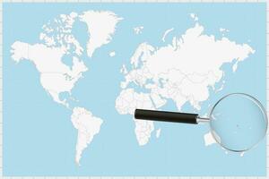 ingrandimento bicchiere mostrando un' carta geografica di vanuatu su un' mondo carta geografica. vettore