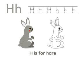 tracciato alfabeto lettere con carino animali. colore carino lepre. tracciare lettera h. vettore