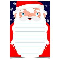 Natale desiderio elenco o lettera per Santa vuoto modello con cartone animato Santa Claus con grande bianca barba e fiocchi di neve. vuoto cartolina per bambini per Scrivi il Messaggio durante il Magia di il vacanze. vettore