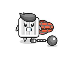 personaggio mascotte del codice a barre come prigioniero vettore