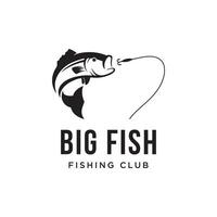 pesca club logo design con creativo pescatore e salto pesce. vettore