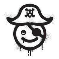 sorridente emoticon graffiti indossare un' pirata cappello con nero spray dipingere vettore