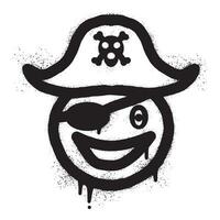 sorridente emoticon graffiti indossare un' pirata cappello con nero spray dipingere vettore