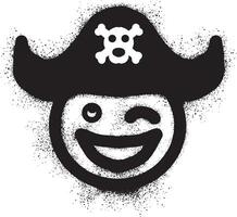 sorridente emoticon graffiti indossare un' pirata cappello con nero spray dipingere vettore