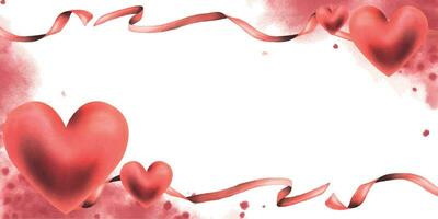 per San Valentino S giorno, un' modello con un' cuore e nastro. mano disegnato acquerello illustrazione. telaio, tavola su un' bianca sfondo vettore