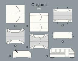 scuola autobus origami schema lezione in movimento modello. origami per bambini. passo di passo Come per rendere un' carino origami trasporto. vettore illustrazione.