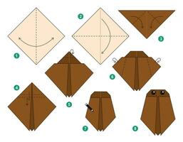 scarafaggio origami schema lezione in movimento modello. origami per bambini. passo di passo Come per rendere un' carino origami insetto. vettore illustrazione.