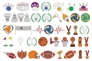 gli sport vettore fascio, gioco vettore, gli sport e Salute, pallacanestro vettore, golf illustrazione, pallavolo silhouette, vettore badminton, badminton sfera, americano calcio clipart, Rugby colorato vettore