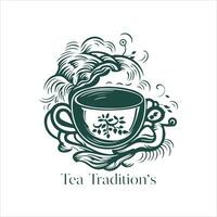 illustrazione di erbaceo tradizionale tè. tè tazza, tè le foglie. orientale, Cinese tè logo modello. vettore Immagine eps 10. piatto minimalista stile.