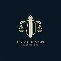 iniziale zo logo con scudo e bilancia di giustizia, lusso e moderno legge azienda logo design vettore