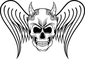 vettore tatuaggio design nero e bianca mano disegnato Ali cranio