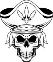 vettore tatuaggio design nero e bianca mano disegnato pirata cranio