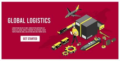 moderno globale logistica servizio concetto con esportare, importare, magazzino attività commerciale, trasporto. vettore illustrazione eps 10