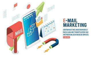 3d isometrico e-mail marketing concetto con e-mail Posta in arrivo elettronico comunicazione, marketing ricerca, e-mail notifica. vettore illustrazione eps10