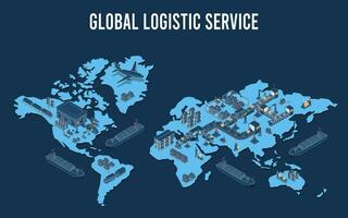 globale la logistica concetto con industriale collaborazione, autonomo robot, trasporto, esportare, importare e industria 4.0. vettore illustrazione eps10