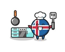 illustrazione del personaggio della bandiera islandese mentre uno chef sta cucinando vettore