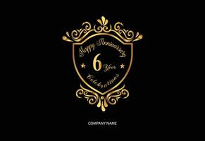 6 anniversario celebrazione logotipo con grafia d'oro colore elegante design vettore