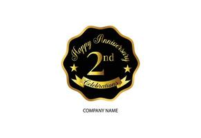 2 ° anniversario celebrazione logotipo con grafia d'oro colore elegante design vettore