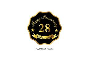28 anniversario celebrazione logotipo con grafia d'oro colore elegante design vettore