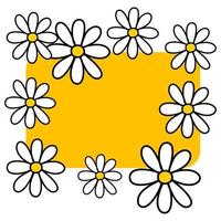 cornice di fiori di margherite bianche su sfondo giallo in mano disegnato sfondo stile vettoriale cartone animato con fiori