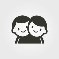 Due amici sorridente e abbracciare icona - semplice vettore illustrazione