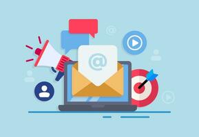 si avvicina per bersaglio pubblico utilizzando e-mail marketing piatto vettore illustrazione