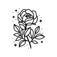 mano disegnato rosa fiore e foglia ramo linea arte vettore illustrazione design