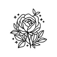 mano disegnato rosa fiore e foglia ramo linea arte vettore illustrazione design