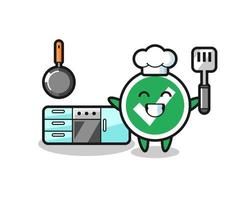 segno di spunta illustrazione del carattere mentre uno chef sta cucinando vettore