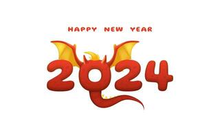 2024 calendario invito con un' rosso nuovo anno Drago. il design Caratteristiche un' carino Ali e coda, mescolanza moderno e fantasia elementi. il illustrazione trasuda felicità. non ai generato vettore