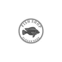 logo della pescheria con illustrazione di pesce fresco e pieno di carne vettore