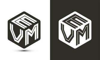 evm lettera logo design con illustratore cubo logo, vettore logo moderno alfabeto font sovrapposizione stile.