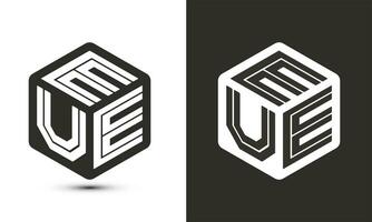 eue lettera logo design con illustratore cubo logo, vettore logo moderno alfabeto font sovrapposizione stile.