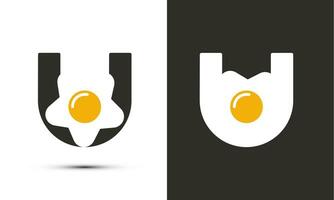 moderno illustrazione logo design iniziale u combinare con fritte uovo. vettore