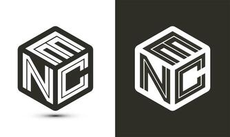 enc lettera logo design con illustratore cubo logo, vettore logo moderno alfabeto font sovrapposizione stile.