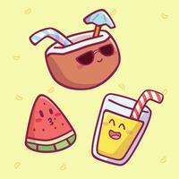 carino cartone animato estate cibo tema icona arte per bambini vettore