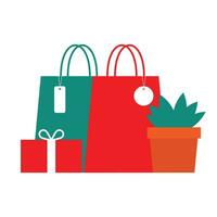 vacanza shopping ragnatela design elemento impostato di regalo scatola pianta e borse design concetto piatto vettore