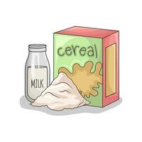 cereale scatola, bottiglia latte con latte polvere illustrazione vettore