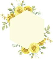 illustrazione di floreale telaio con giallo e verde rosa foglie, per nozze stazionario, saluto, sfondo, moda, sfondo, struttura, involucro vettore