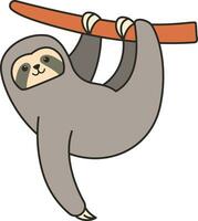 carino cartone animato bradipo sospeso su un' albero. vettore illustrazione.