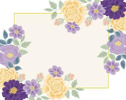 mano disegnato viola e giallo rosa fiore confine vettore